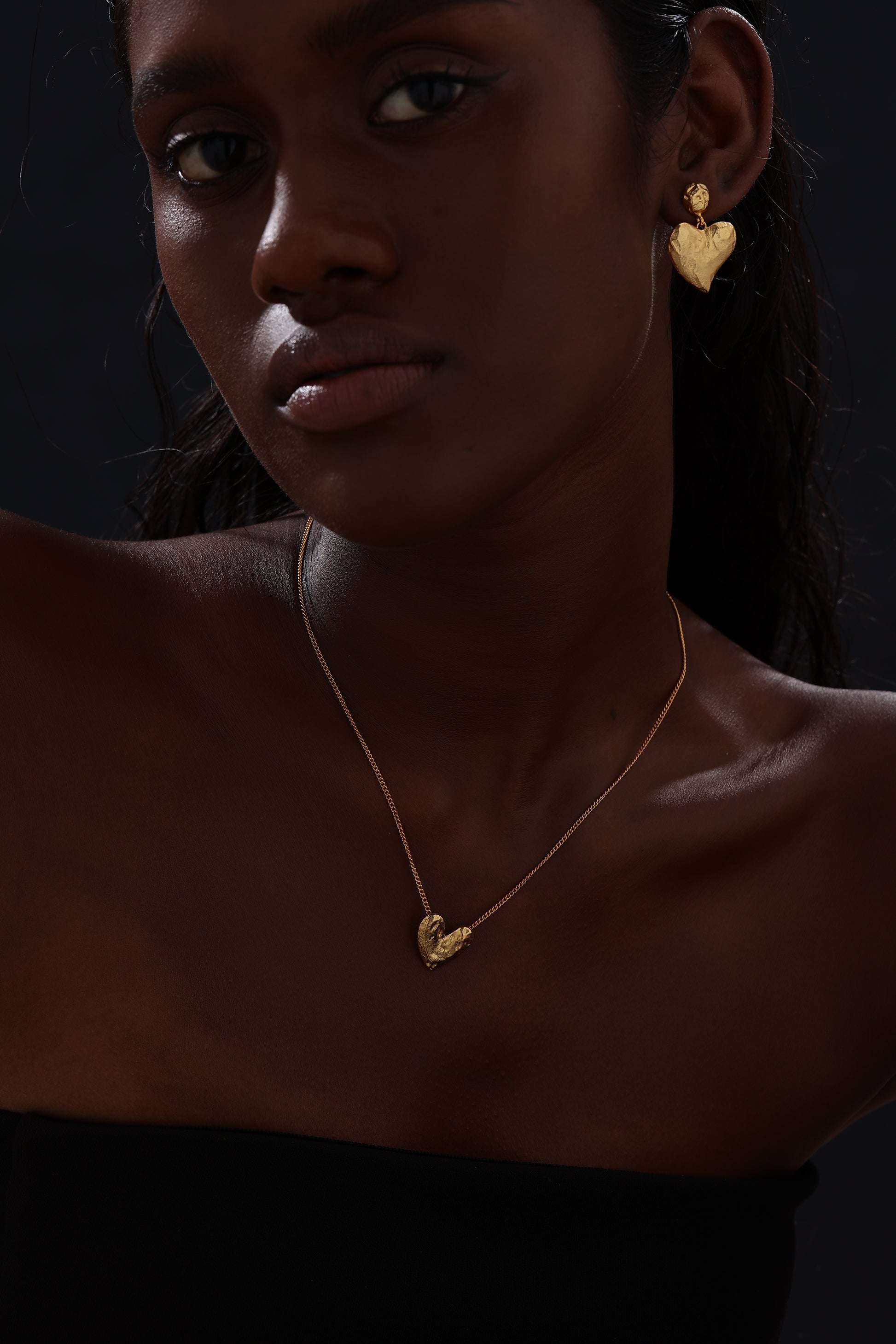 Textured Heart Drop Earrings - Earrings - ONNNIII
