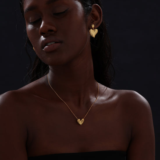Textured Heart Drop Earrings - Earrings - ONNNIII