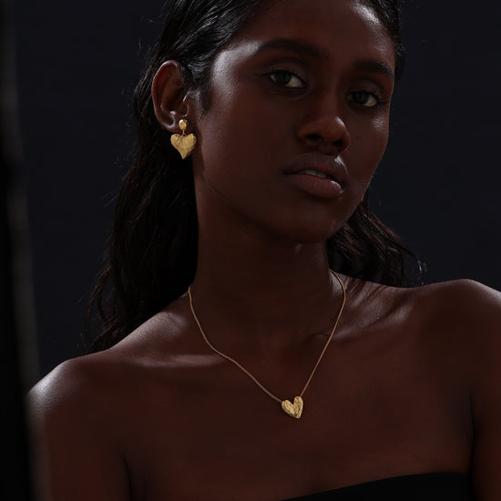 Textured Heart Drop Earrings - Earrings - ONNNIII
