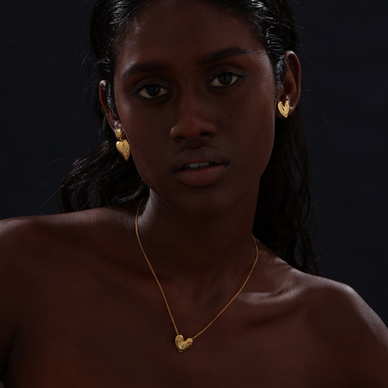 Textured Heart Drop Earrings - Earrings - ONNNIII