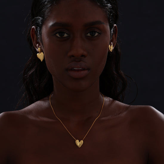Textured Heart Drop Earrings - Earrings - ONNNIII