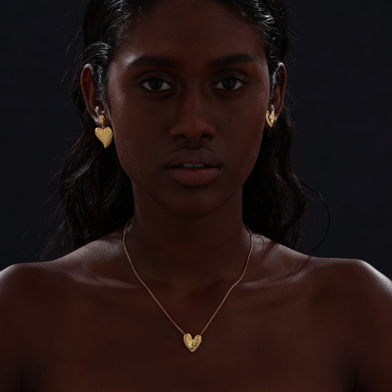 Textured Heart Drop Earrings - Earrings - ONNNIII