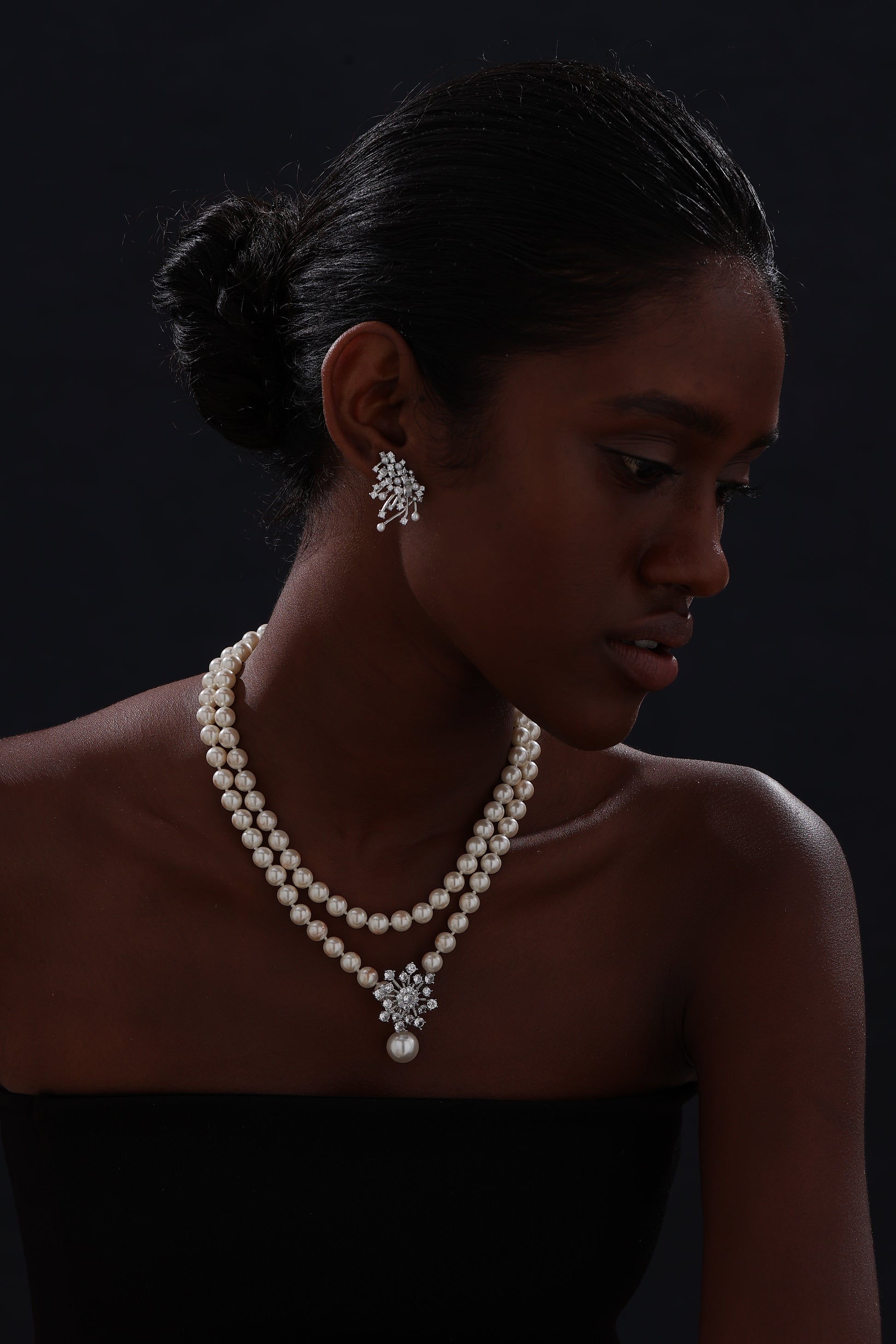 Snow Flower Pearl Drop Necklace - 4 Ways to Wear - White - Long Necklace - ONNNIII