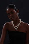 Snow Flower Pearl Drop Necklace - 4 Ways to Wear - White - Long Necklace - ONNNIII