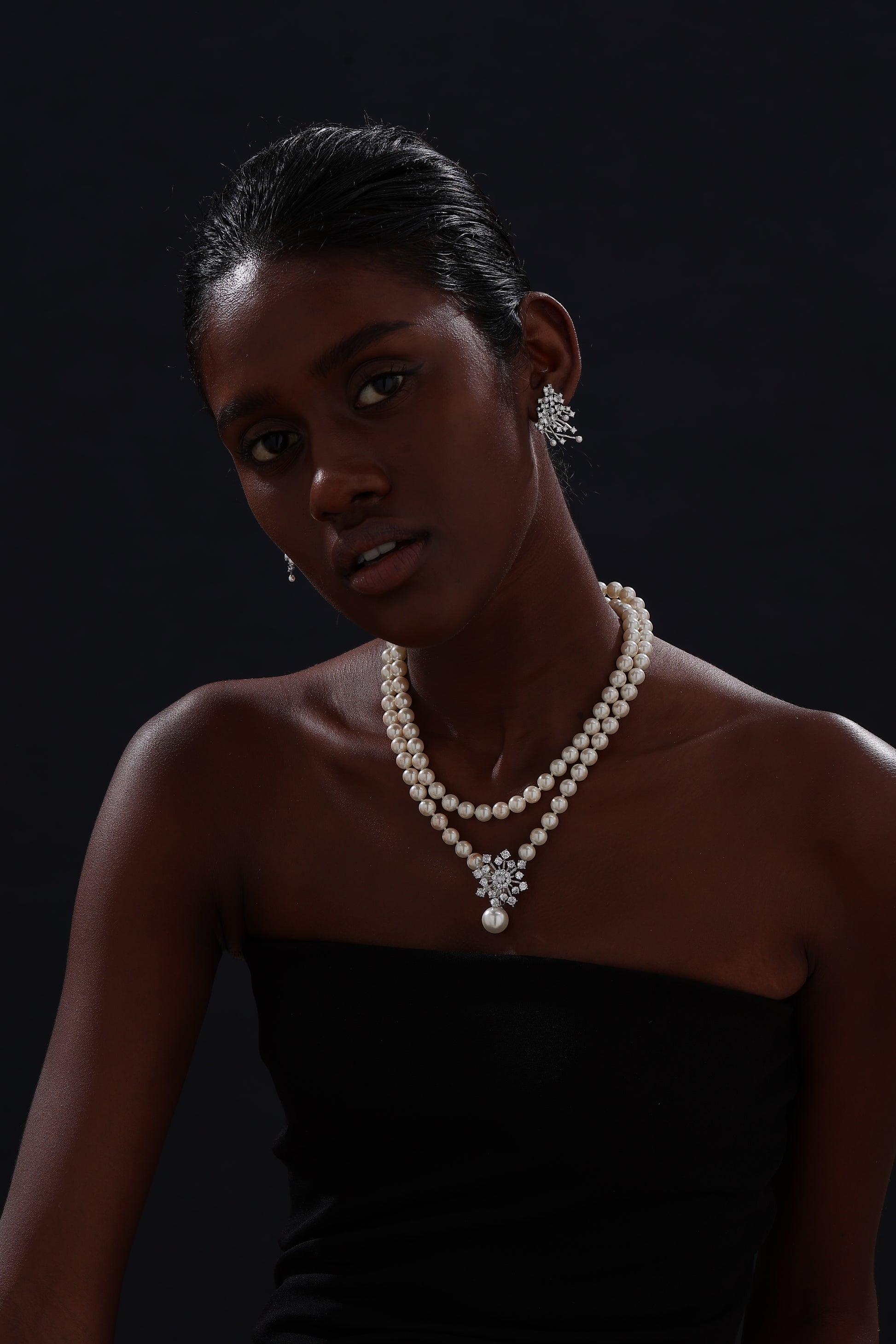 Snow Flower Pearl Drop Necklace - 4 Ways to Wear - White - Long Necklace - ONNNIII