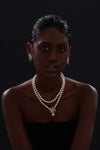 Snow Flower Pearl Drop Necklace - 4 Ways to Wear - White - Long Necklace - ONNNIII
