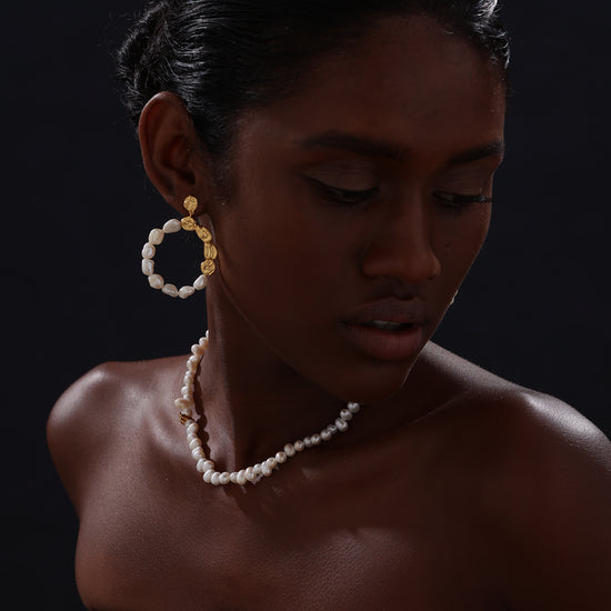 Keshi Pearl Drop Stud Earrings - 22K Gold Vermeil - Earrings - ONNNIII