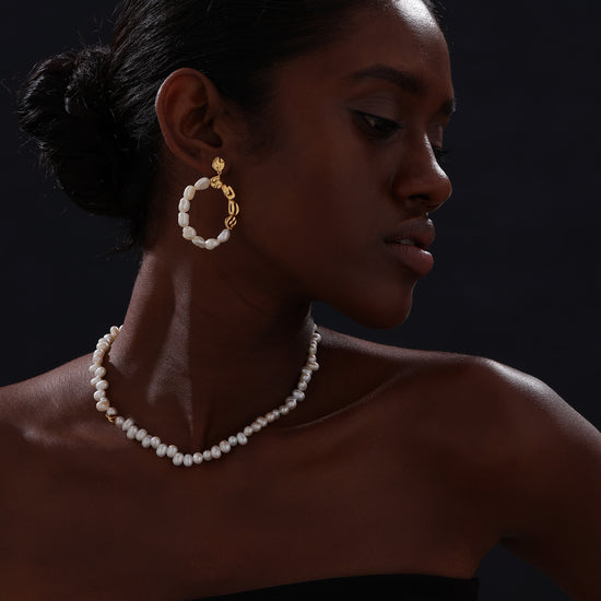 Keshi Pearl Drop Stud Earrings - 22K Gold Vermeil - Earrings - ONNNIII