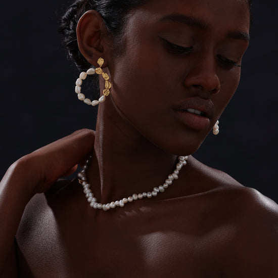 Keshi Pearl Drop Stud Earrings - 22K Gold Vermeil - Earrings - ONNNIII