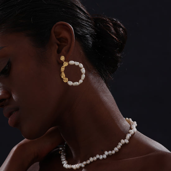 Keshi Pearl Drop Stud Earrings - 22K Gold Vermeil - Earrings - ONNNIII