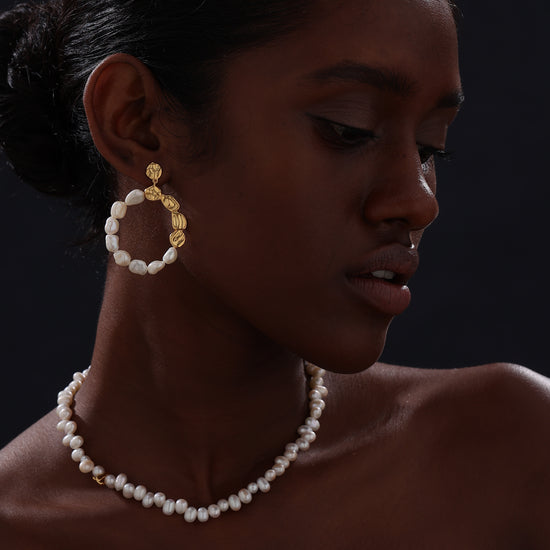 Keshi Pearl Drop Stud Earrings - 22K Gold Vermeil - Earrings - ONNNIII