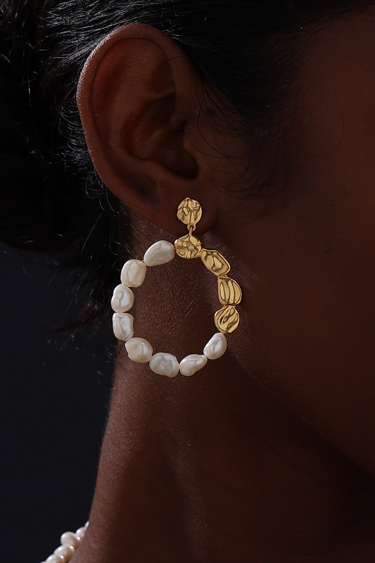 Keshi Pearl Drop Stud Earrings - 22K Gold Vermeil