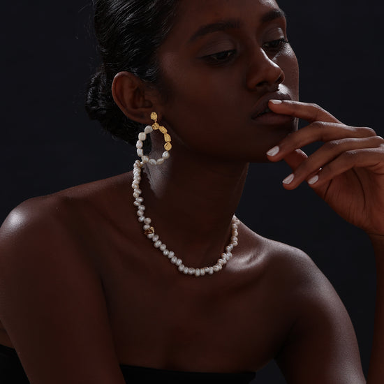 Keshi Pearl Drop Stud Earrings - 22K Gold Vermeil - Earrings - ONNNIII