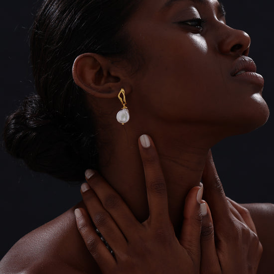 Keshi Pearl Drop Earrings - 22K Gold Vermeil - Earrings - ONNNIII