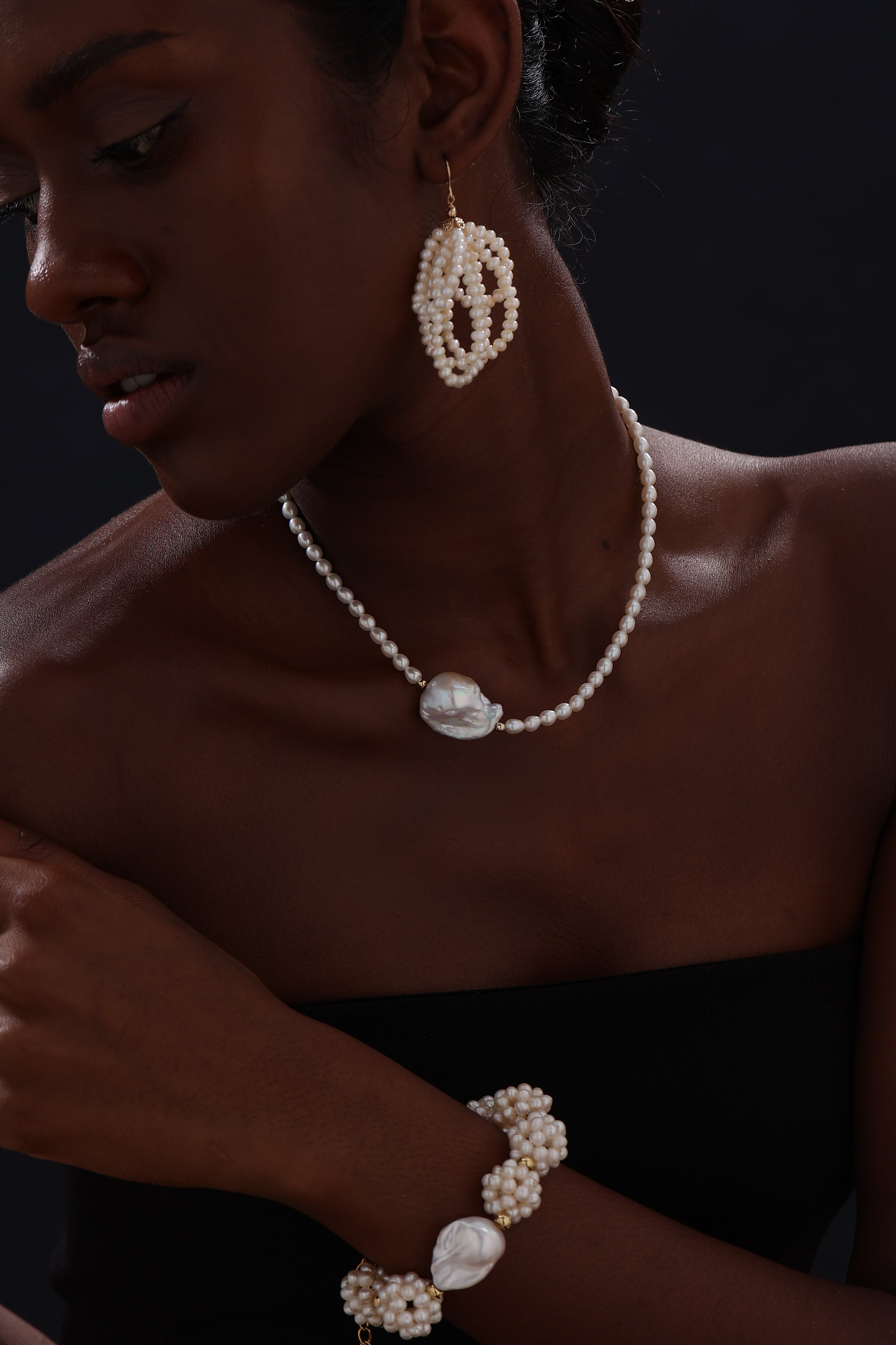 Freshwater Pearl Chandelier Wire Hook Earrings - Earrings - ONNNIII