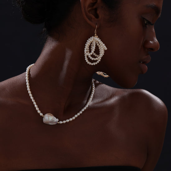 Freshwater Pearl Chandelier Wire Hook Earrings - Earrings - ONNNIII