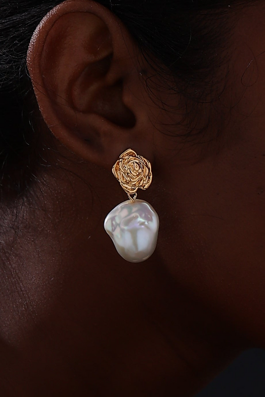 Baroque Pearl Rose Earrings