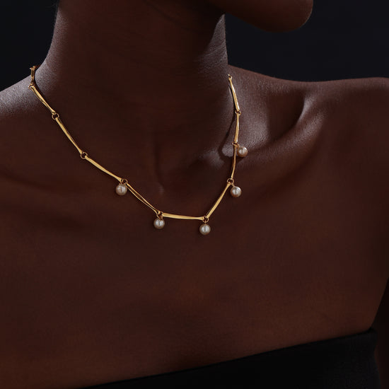 Bamboo Pearl Necklace - 22K Gold Vermeil - Necklace - ONNNIII
