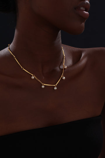 Bamboo Pearl Necklace - 22K Gold Vermeil - Necklace - ONNNIII