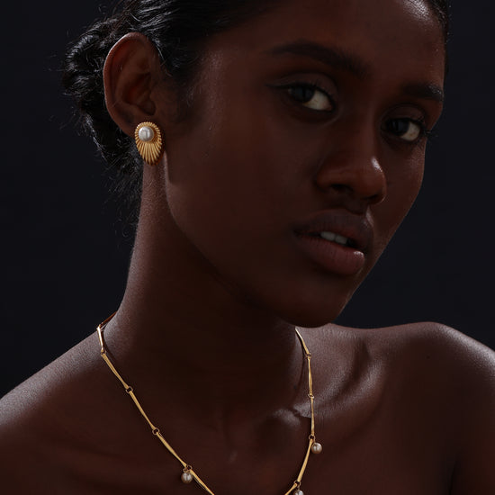 Bamboo Pearl Necklace - 22K Gold Vermeil - Necklace - ONNNIII