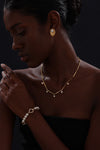 Oval Textured Stud Earrings Inlaid with Pearl - Earrings - ONNNIII