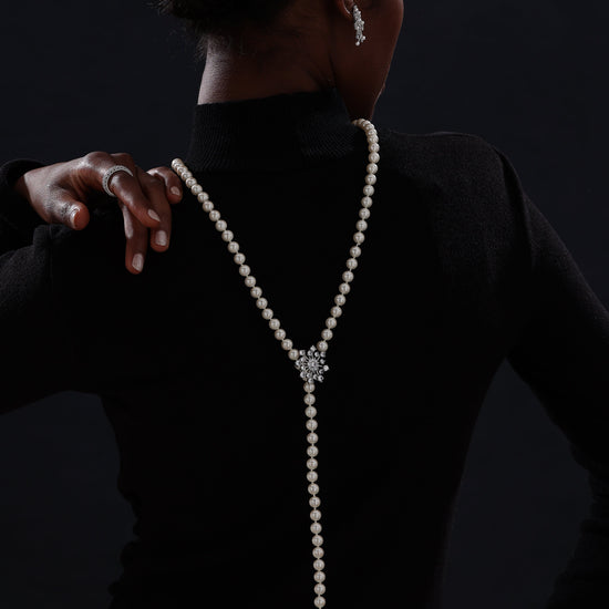 Snow Flower Pearl Drop Necklace - 4 Ways to Wear - Multicolour - Long Necklace - ONNNIII