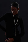 Snow Flower Pearl Drop Necklace - 4 Ways to Wear - White - Long Necklace - ONNNIII