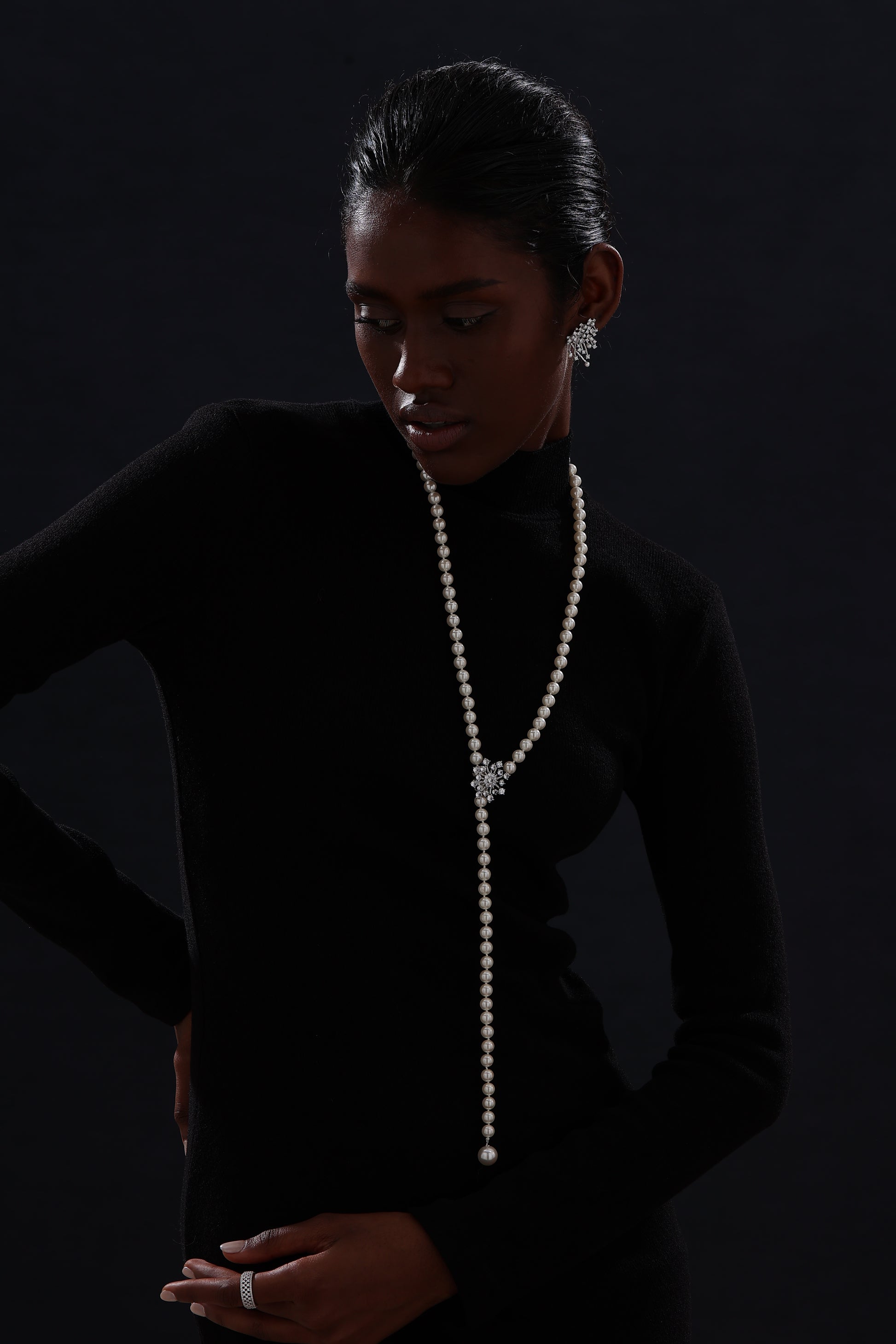 Snow Flower Pearl Drop Necklace - 4 Ways to Wear - White - Long Necklace - ONNNIII