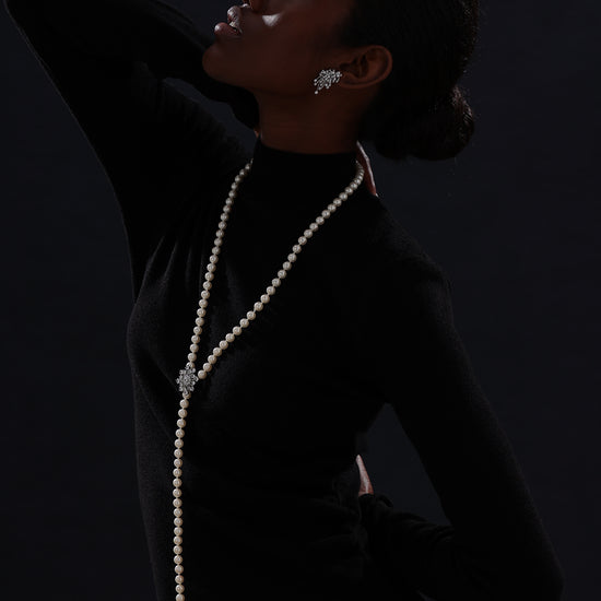 Snow Flower Pearl Drop Necklace - 4 Ways to Wear - White - Long Necklace - ONNNIII