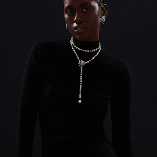 Snow Flower Pearl Drop Necklace - 4 Ways to Wear - Multicolour - Long Necklace - ONNNIII