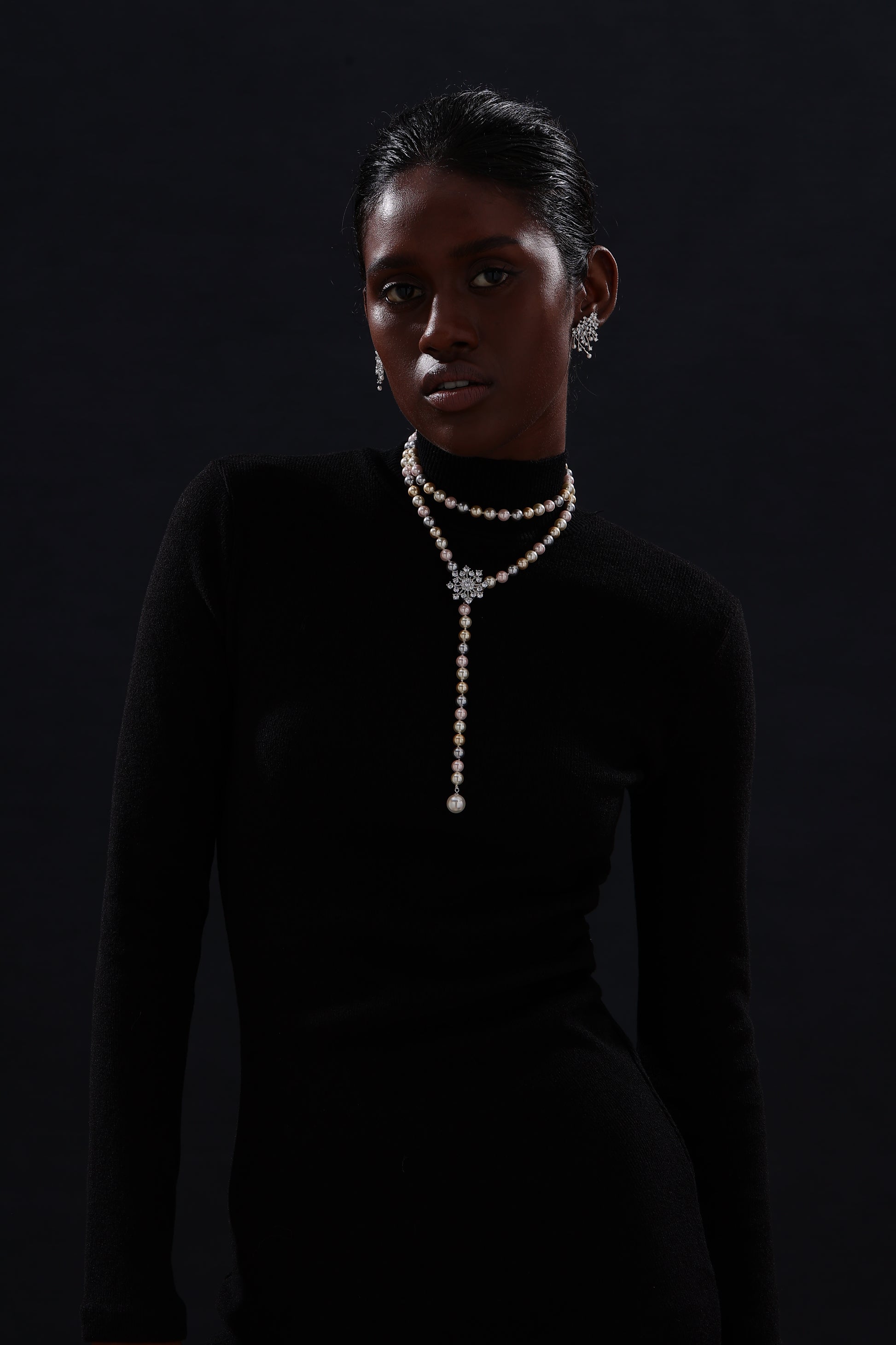 Snow Flower Pearl Drop Necklace - 4 Ways to Wear - Multicolour - Long Necklace - ONNNIII