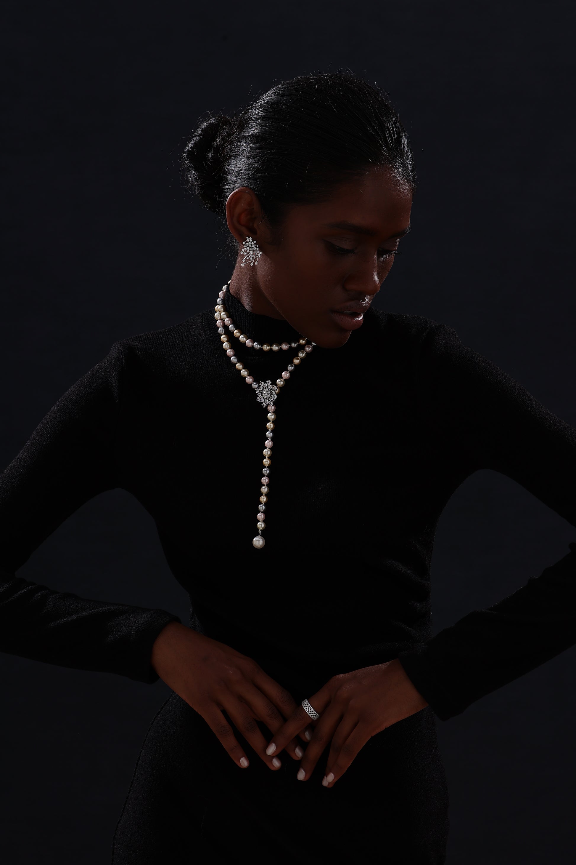Snow Flower Pearl Drop Necklace - 4 Ways to Wear - Multicolour - Long Necklace - ONNNIII