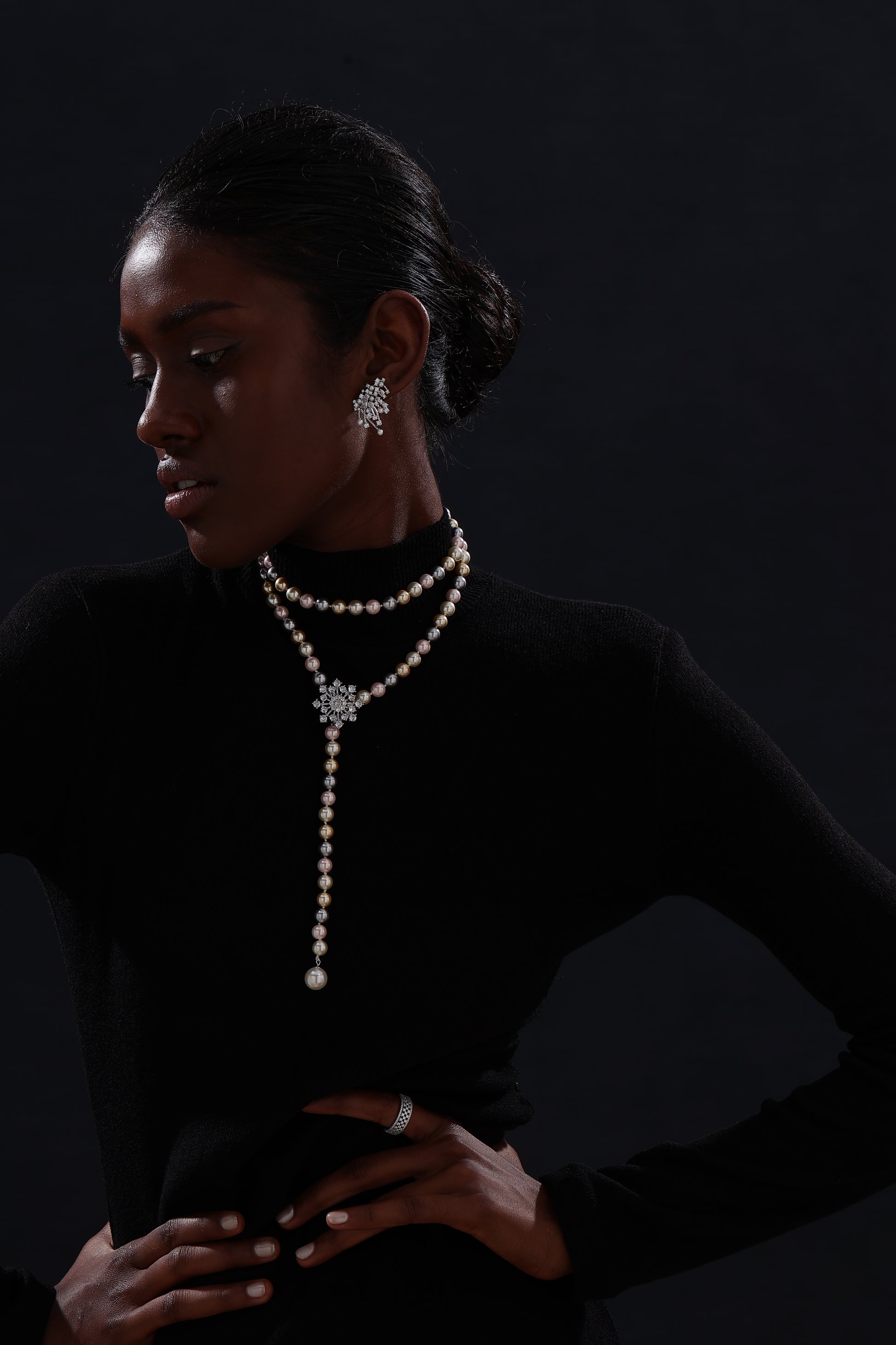 Snow Flower Pearl Drop Necklace - 4 Ways to Wear - Multicolour - Long Necklace - ONNNIII