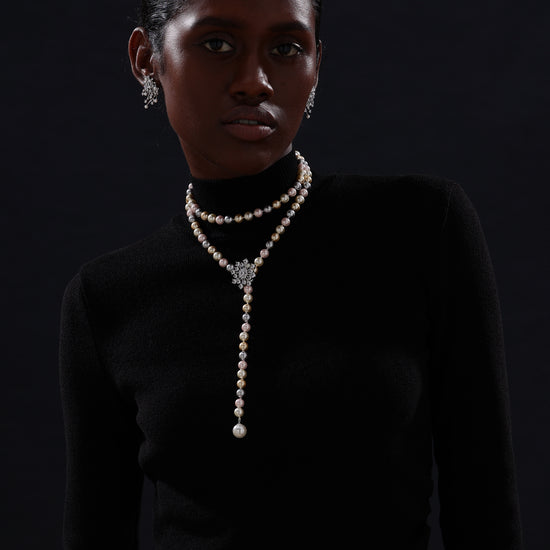 Snow Flower Pearl Drop Necklace - 4 Ways to Wear - Multicolour - Long Necklace - ONNNIII
