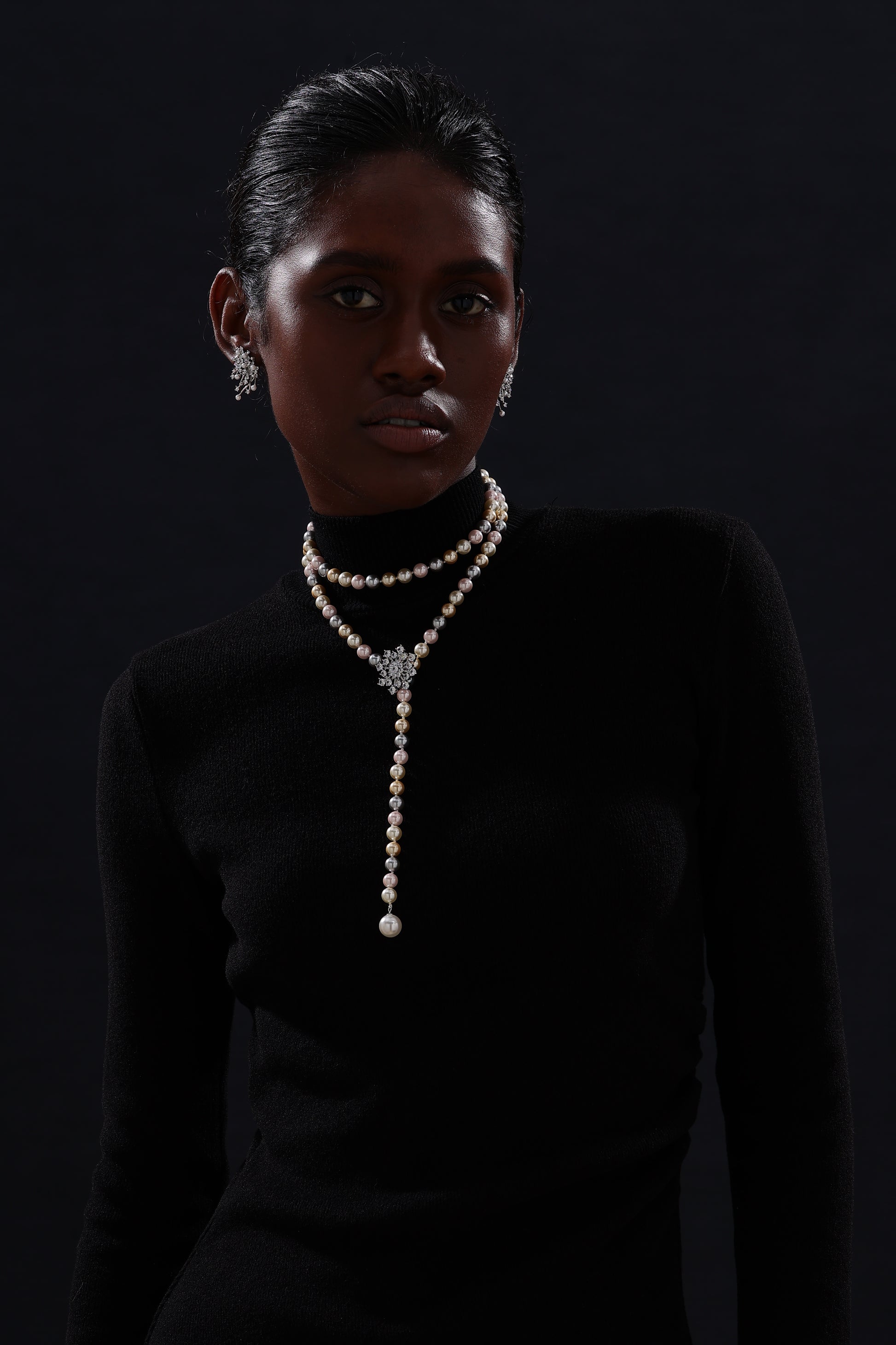 Snow Flower Pearl Drop Necklace - 4 Ways to Wear - Multicolour - Long Necklace - ONNNIII