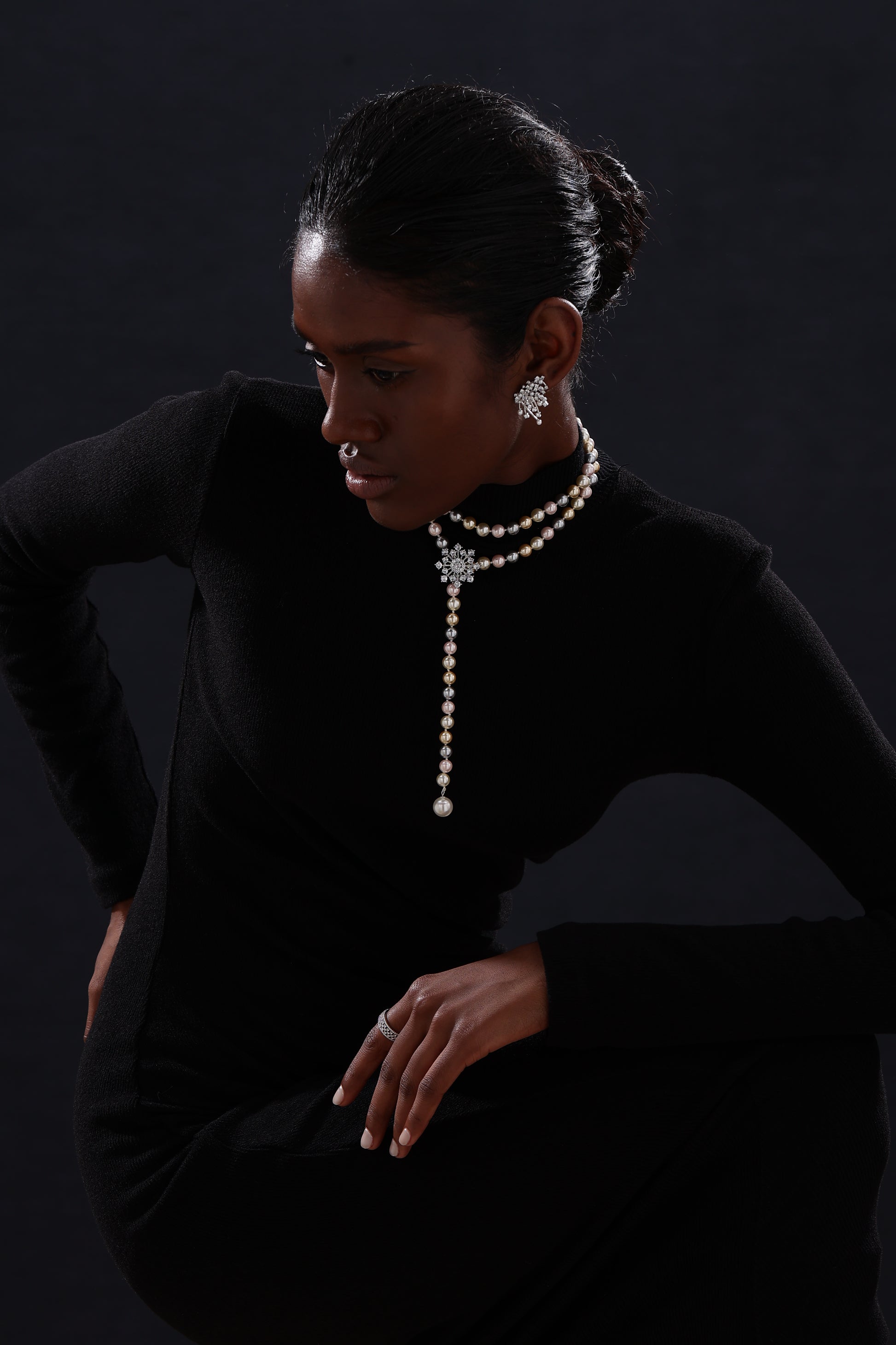 Snow Flower Pearl Drop Necklace - 4 Ways to Wear - Multicolour - Long Necklace - ONNNIII