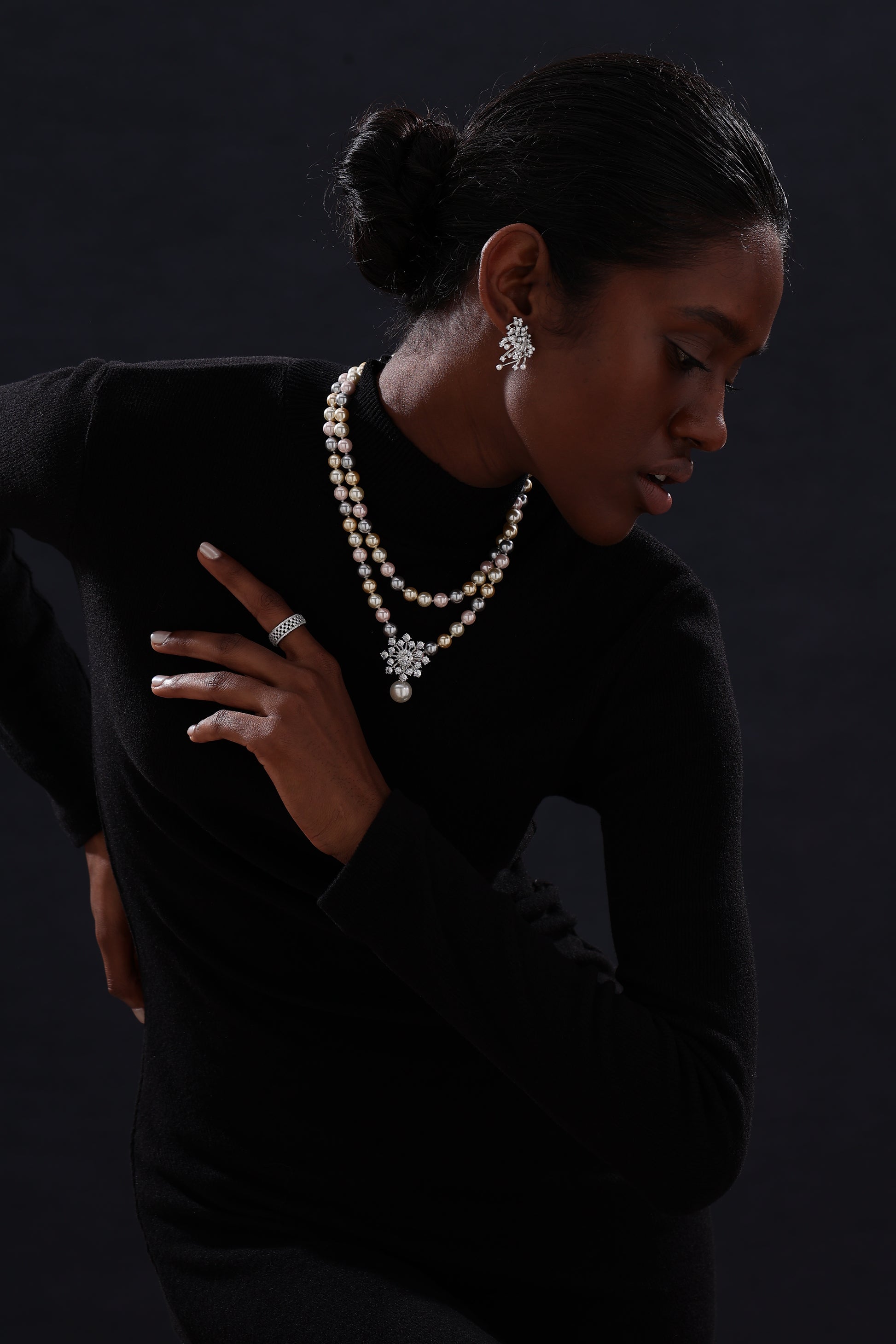 Snow Flower Pearl Drop Necklace - 4 Ways to Wear - Multicolour - Long Necklace - ONNNIII