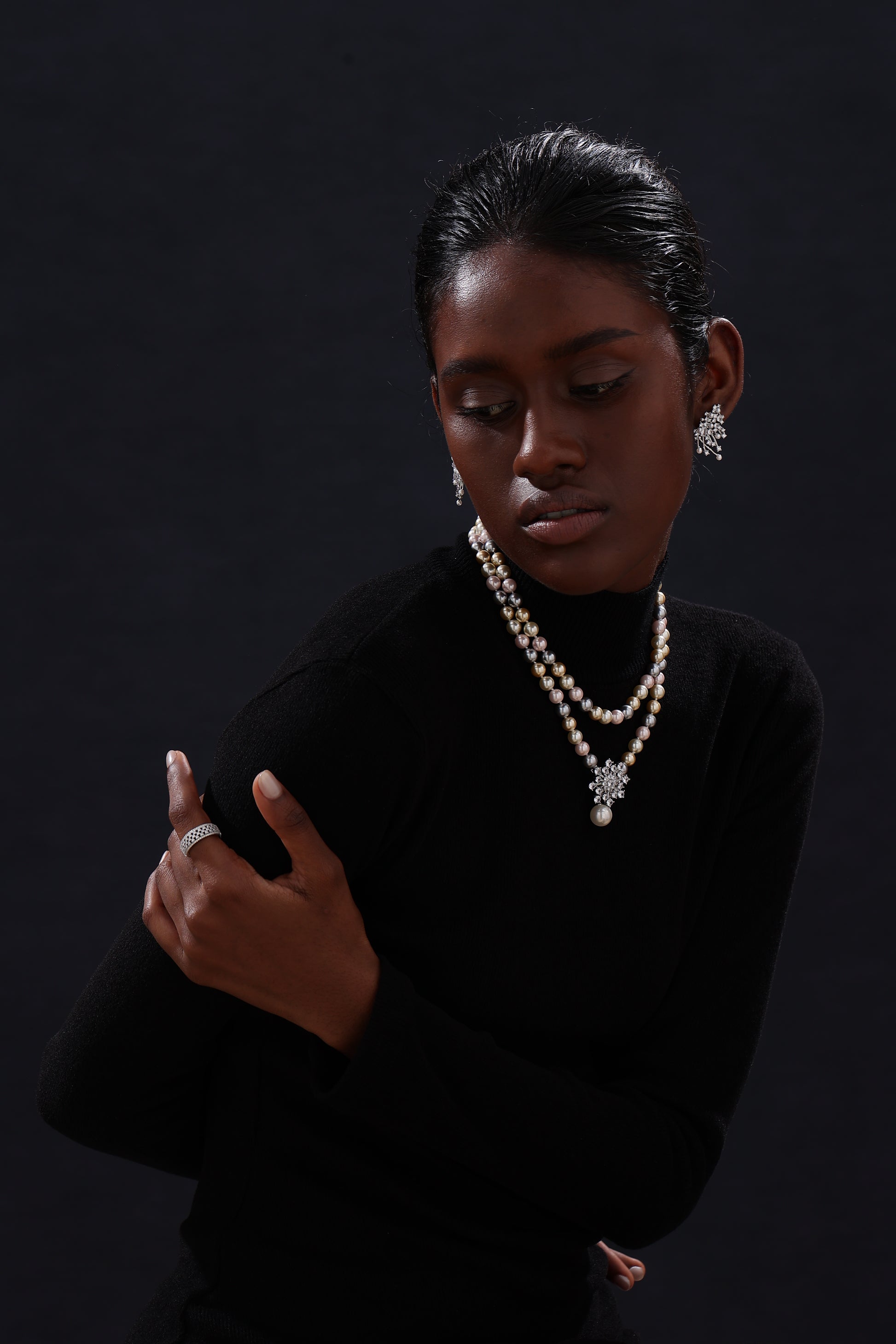 Snow Flower Pearl Drop Necklace - 4 Ways to Wear - Multicolour - Long Necklace - ONNNIII