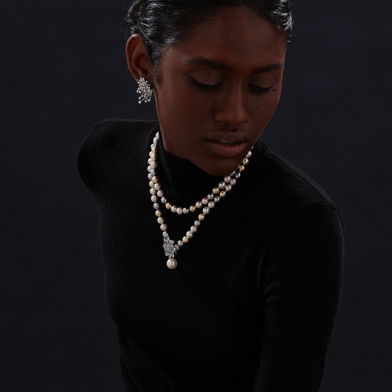 Snow Flower Pearl Drop Necklace - 4 Ways to Wear - Multicolour - Long Necklace - ONNNIII