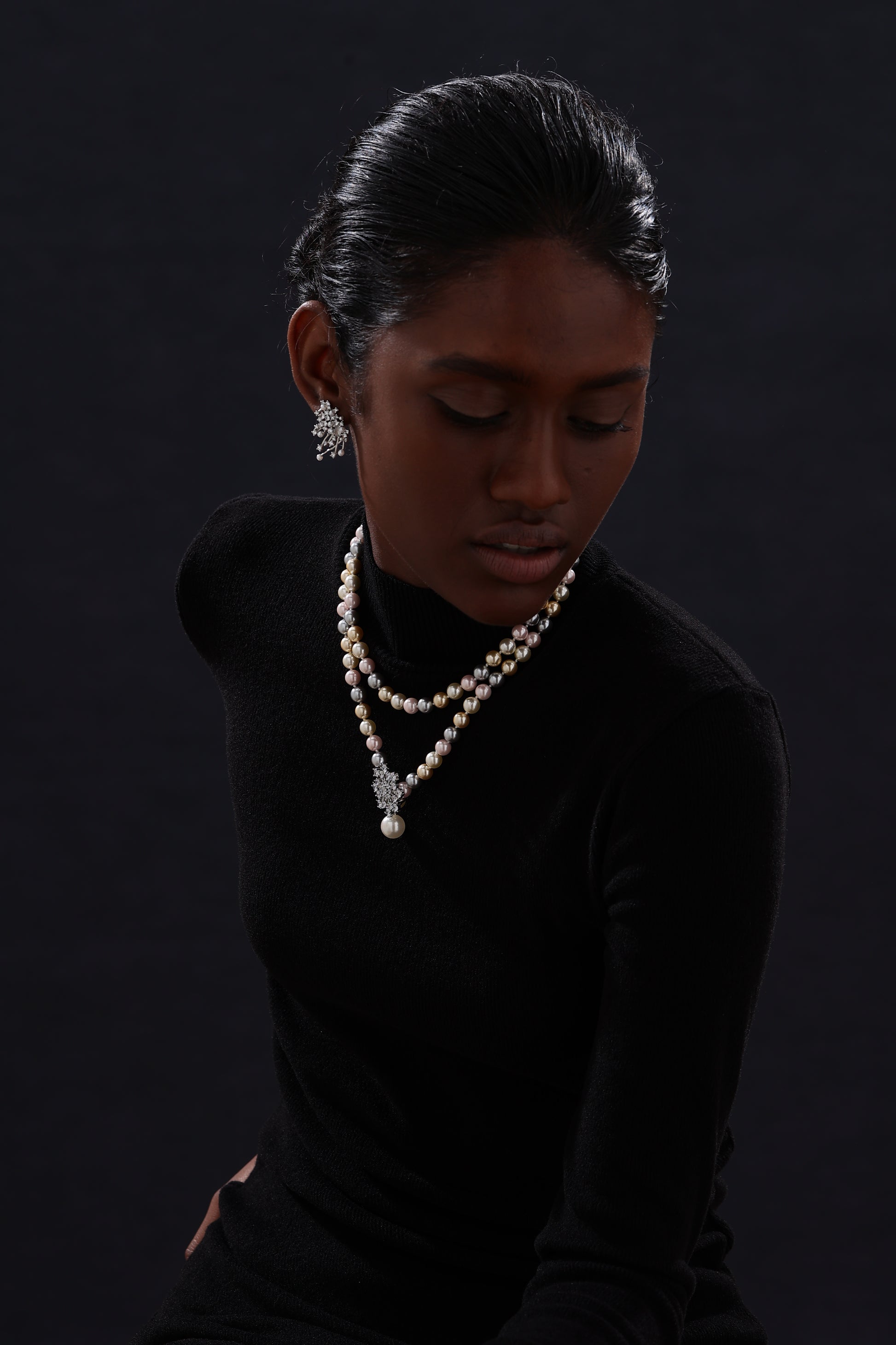 Snow Flower Pearl Drop Necklace - 4 Ways to Wear - Multicolour - Long Necklace - ONNNIII
