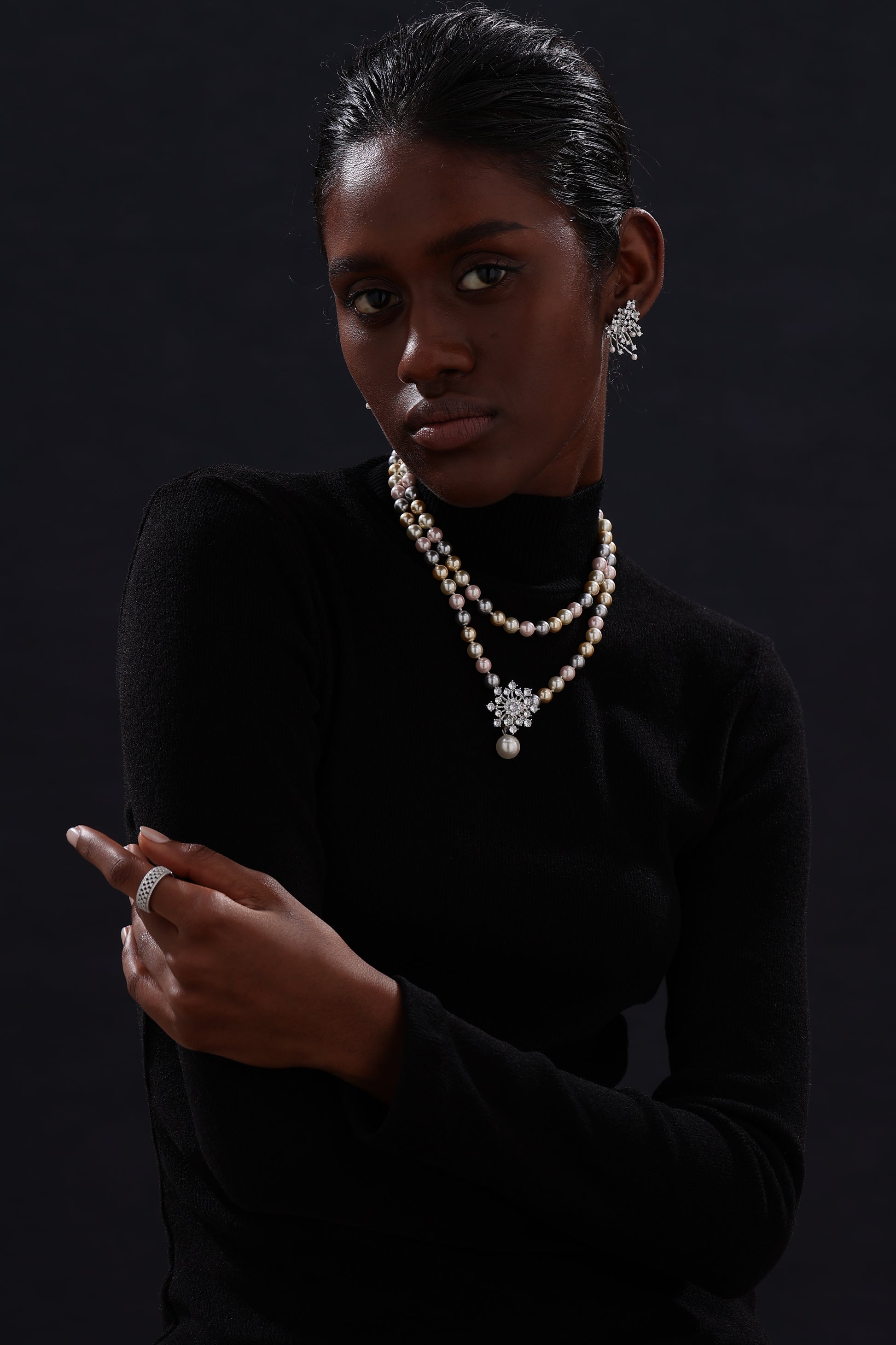 Snow Flower Pearl Drop Necklace - 4 Ways to Wear - Multicolour - Long Necklace - ONNNIII
