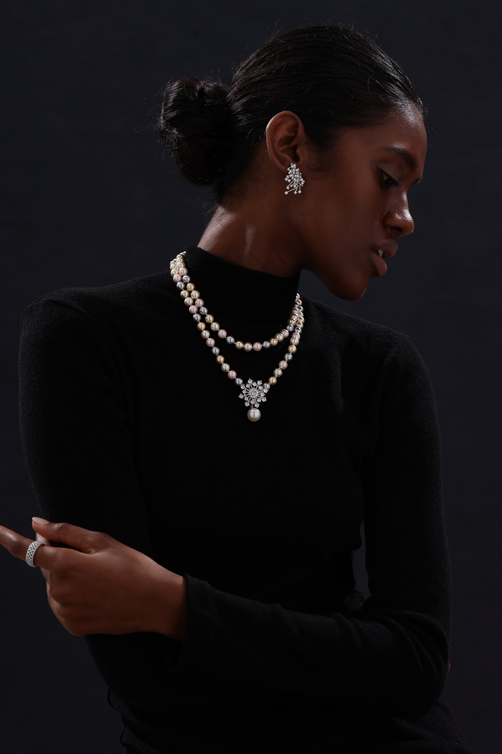 Snow Flower Pearl Drop Necklace - 4 Ways to Wear - Multicolour - Long Necklace - ONNNIII