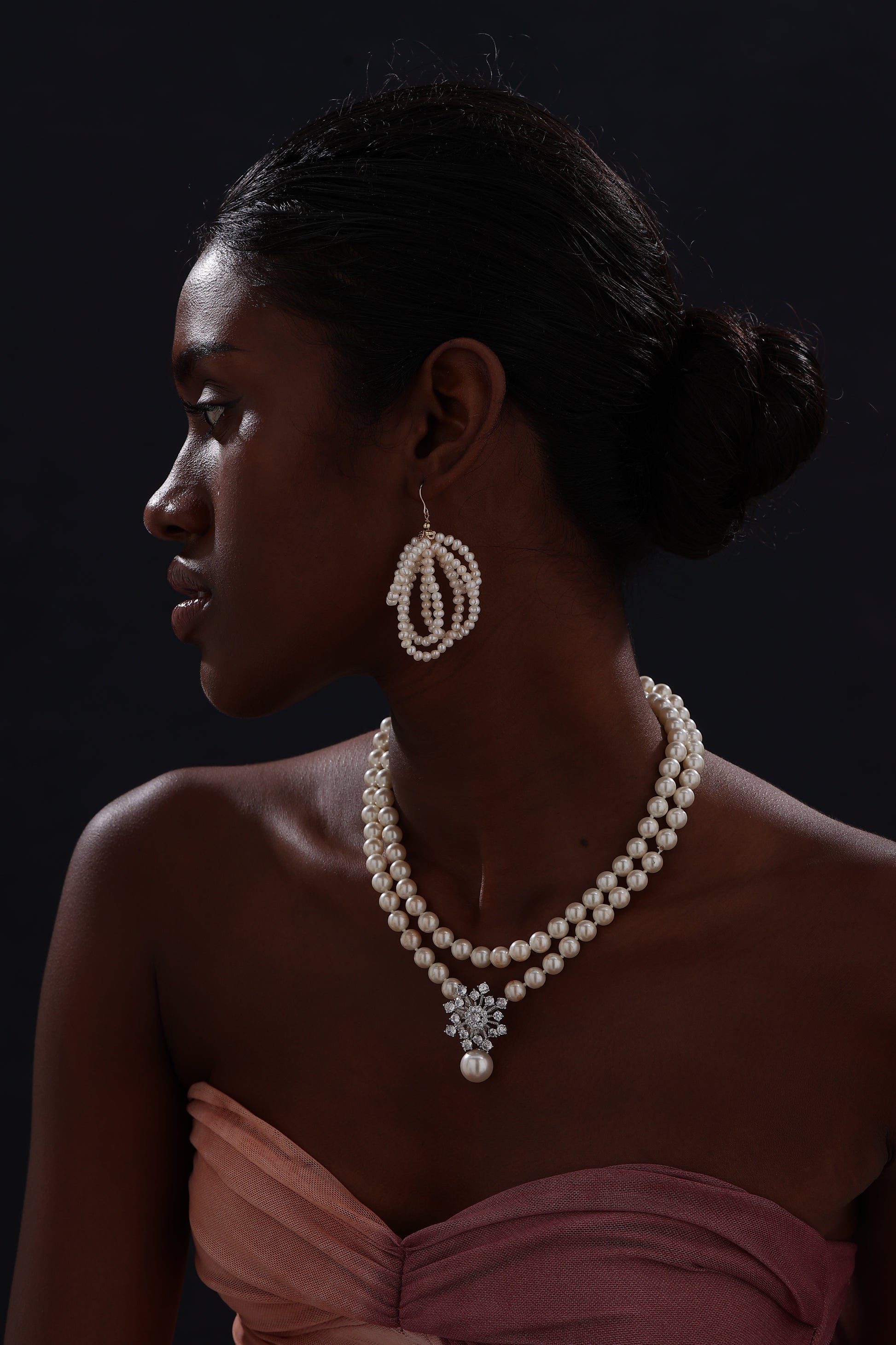 Snow Flower Pearl Drop Necklace - 4 Ways to Wear - White - Long Necklace - ONNNIII