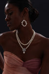 Snow Flower Pearl Drop Necklace - 4 Ways to Wear - White - Long Necklace - ONNNIII