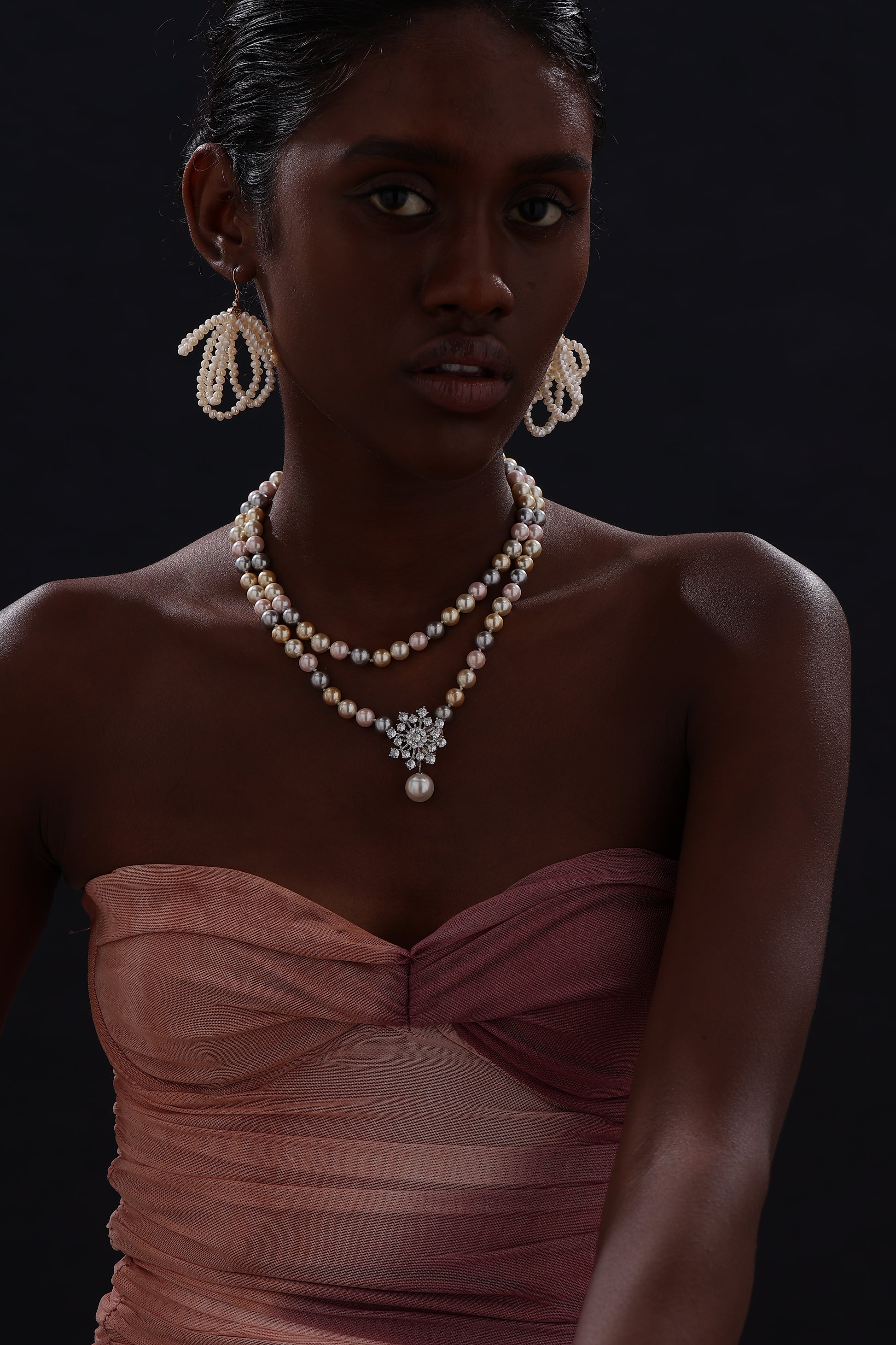 Snow Flower Pearl Drop Necklace - 4 Ways to Wear - Multicolour - Long Necklace - ONNNIII