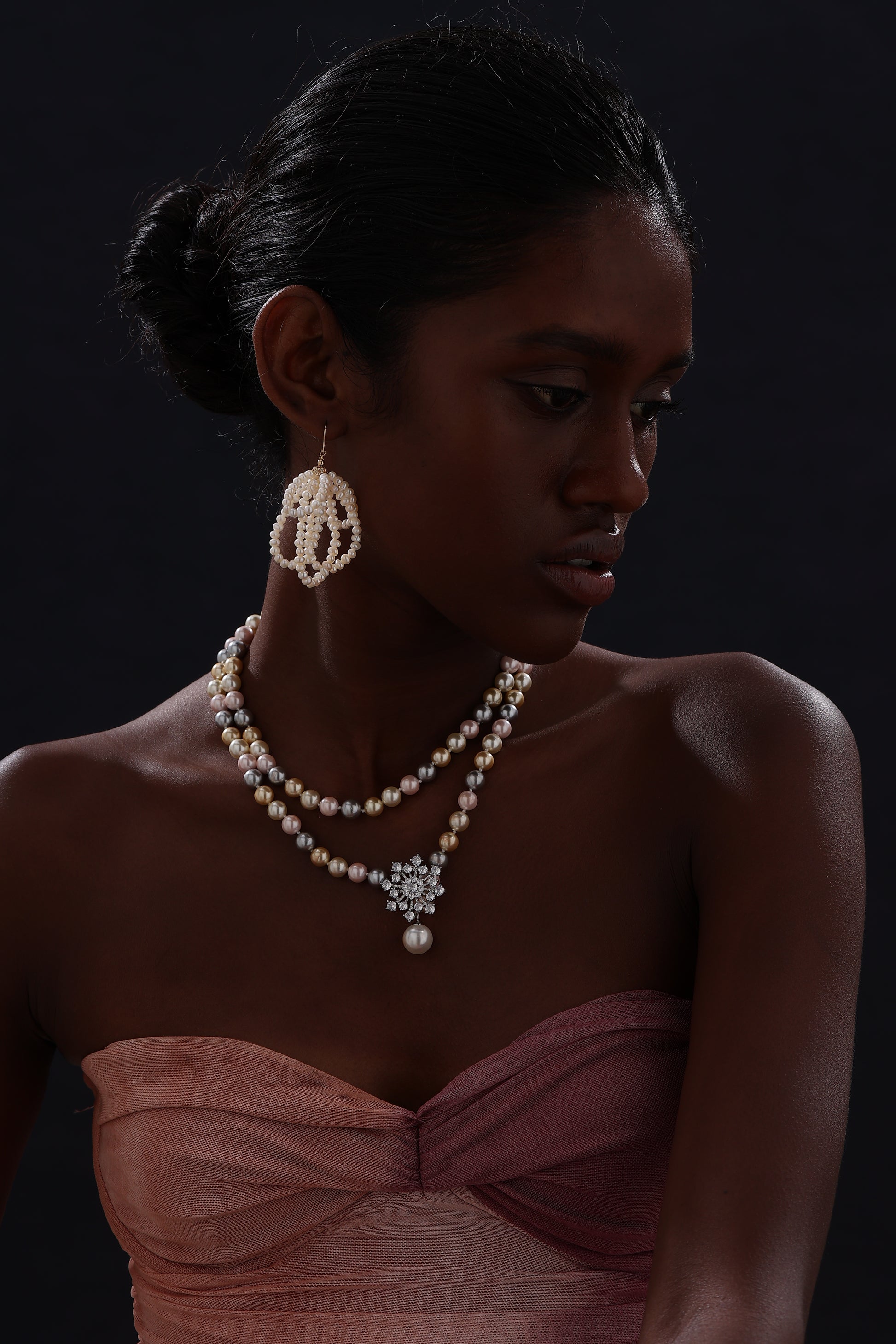 Snow Flower Pearl Drop Necklace - 4 Ways to Wear - Multicolour - Long Necklace - ONNNIII