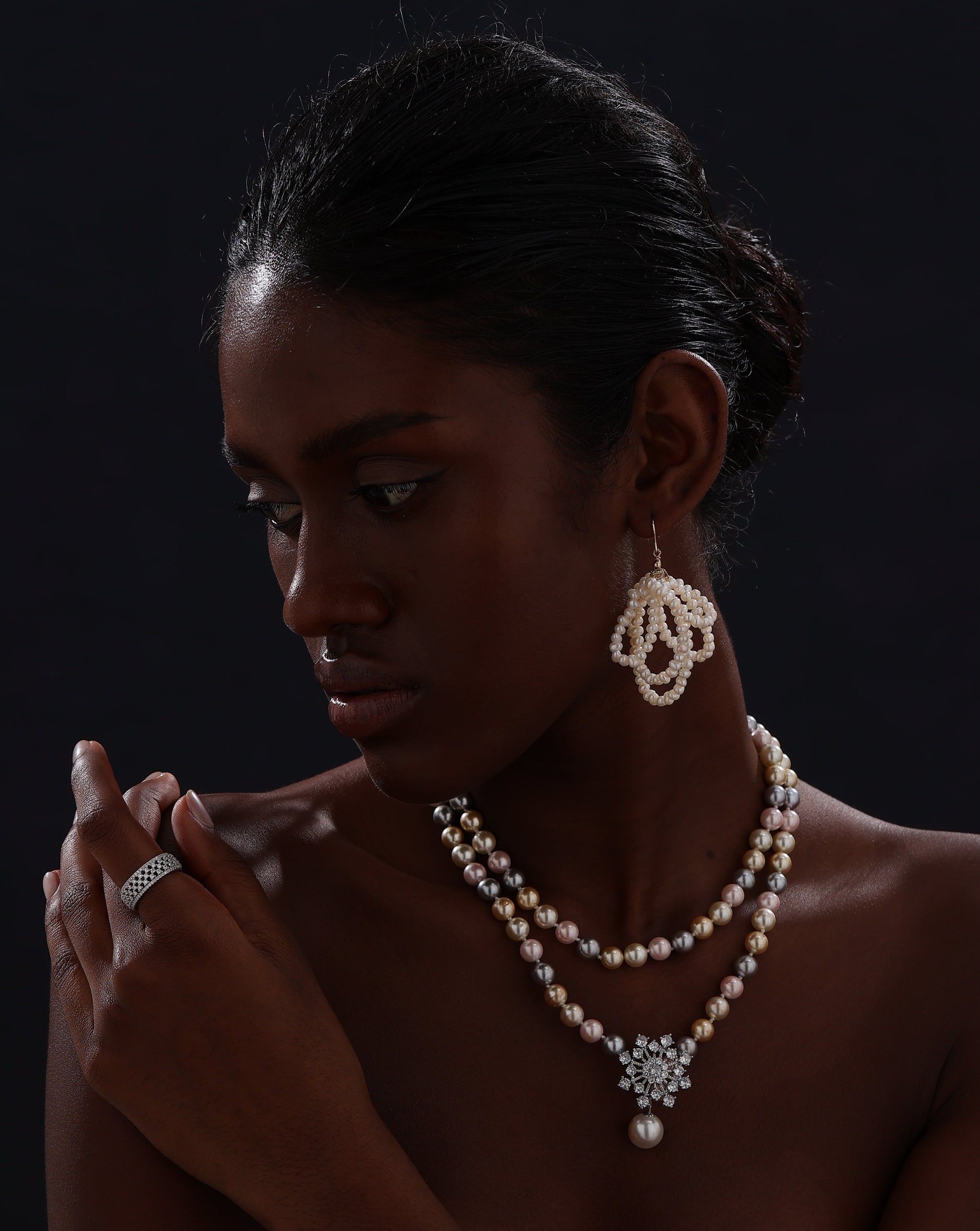 Snow Flower Pearl Drop Necklace - 4 Ways to Wear - Multicolour - Long Necklace - ONNNIII