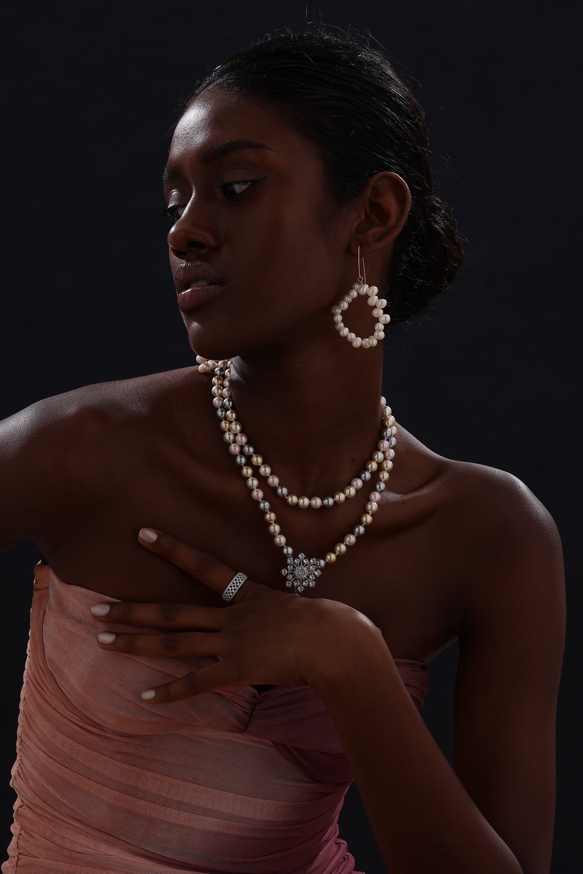 Snow Flower Pearl Drop Necklace - 4 Ways to Wear - Multicolour - Long Necklace - ONNNIII