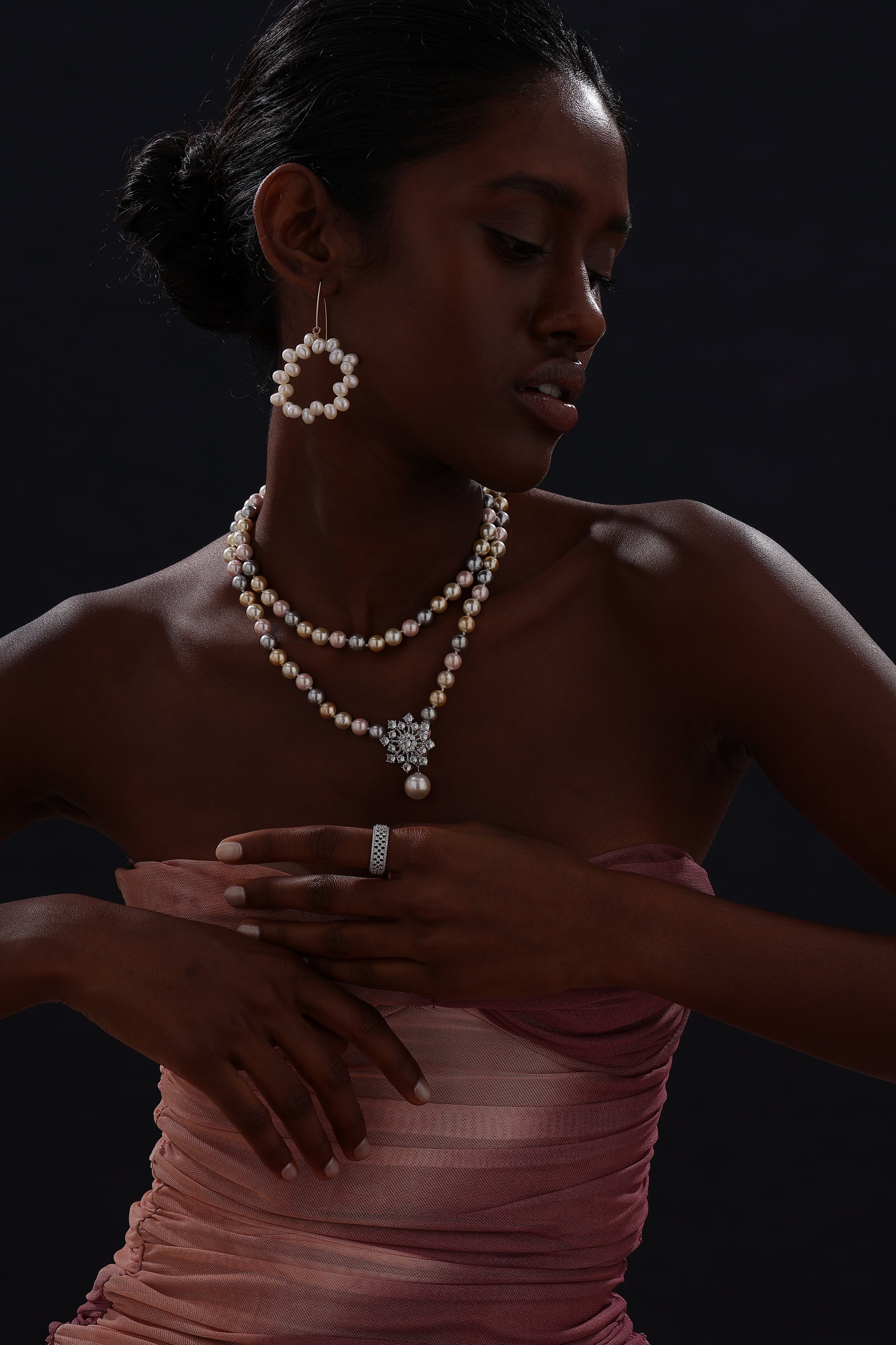 Snow Flower Pearl Drop Necklace - 4 Ways to Wear - Multicolour - Long Necklace - ONNNIII