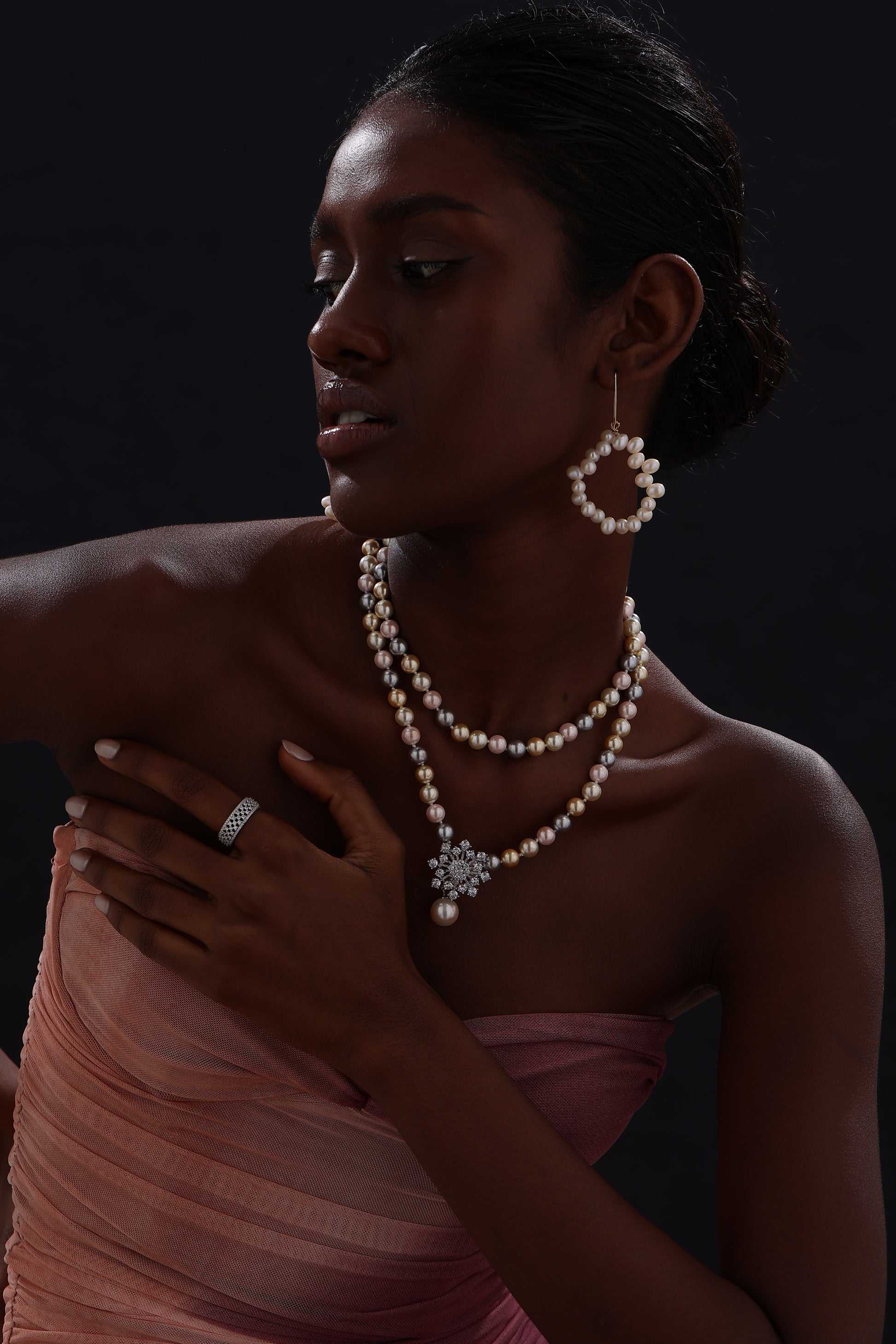 Snow Flower Pearl Drop Necklace - 4 Ways to Wear - Multicolour - Long Necklace - ONNNIII